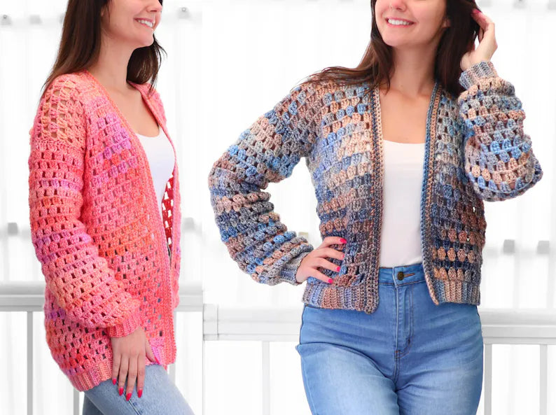 Crochet pattern- ELOISE Crochet Cardigan pattern PDF- Women crochet gift handmade - 3 panels Crochet pullover- Easy Granny sweater-XS-3XL