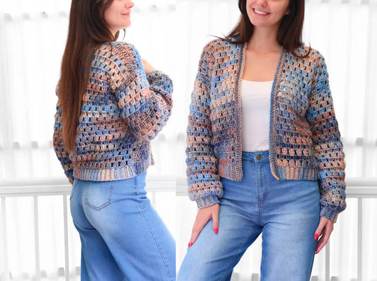 Crochet pattern- ELOISE Crochet Cardigan pattern PDF- Women crochet gift handmade - 3 panels Crochet pullover- Easy Granny sweater-XS-3XL