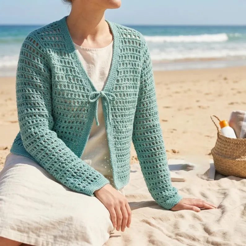 Boho Crochet Mesh Cardigan Pattern PDF - Lightweight V-Neck Summer Sweater, Sizes XS to 5XL, Instant Download