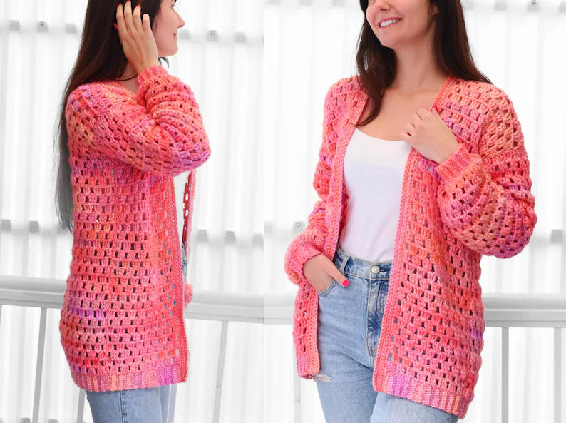Crochet pattern- ELOISE Crochet Cardigan pattern PDF- Women crochet gift handmade - 3 panels Crochet pullover- Easy Granny sweater-XS-3XL