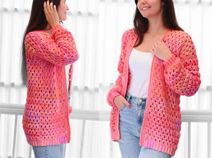 Crochet pattern- ELOISE Crochet Cardigan pattern PDF- Women crochet gift handmade - 3 panels Crochet pullover- Easy Granny sweater-XS-3XL