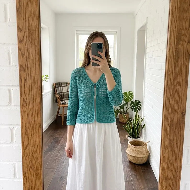 Boho Crochet Mesh Cardigan Pattern PDF - Lightweight V-Neck Summer Sweater, Sizes XS to 5XL, Instant Download