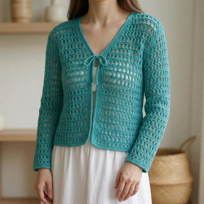 Boho Crochet Mesh Cardigan Pattern PDF - Lightweight V-Neck Summer Sweater, Sizes XS to 5XL, Instant Download