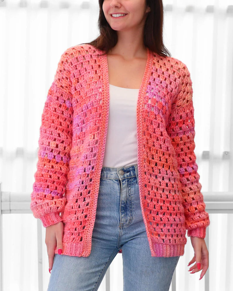 Crochet pattern- ELOISE Crochet Cardigan pattern PDF- Women crochet gift handmade - 3 panels Crochet pullover- Easy Granny sweater-XS-3XL