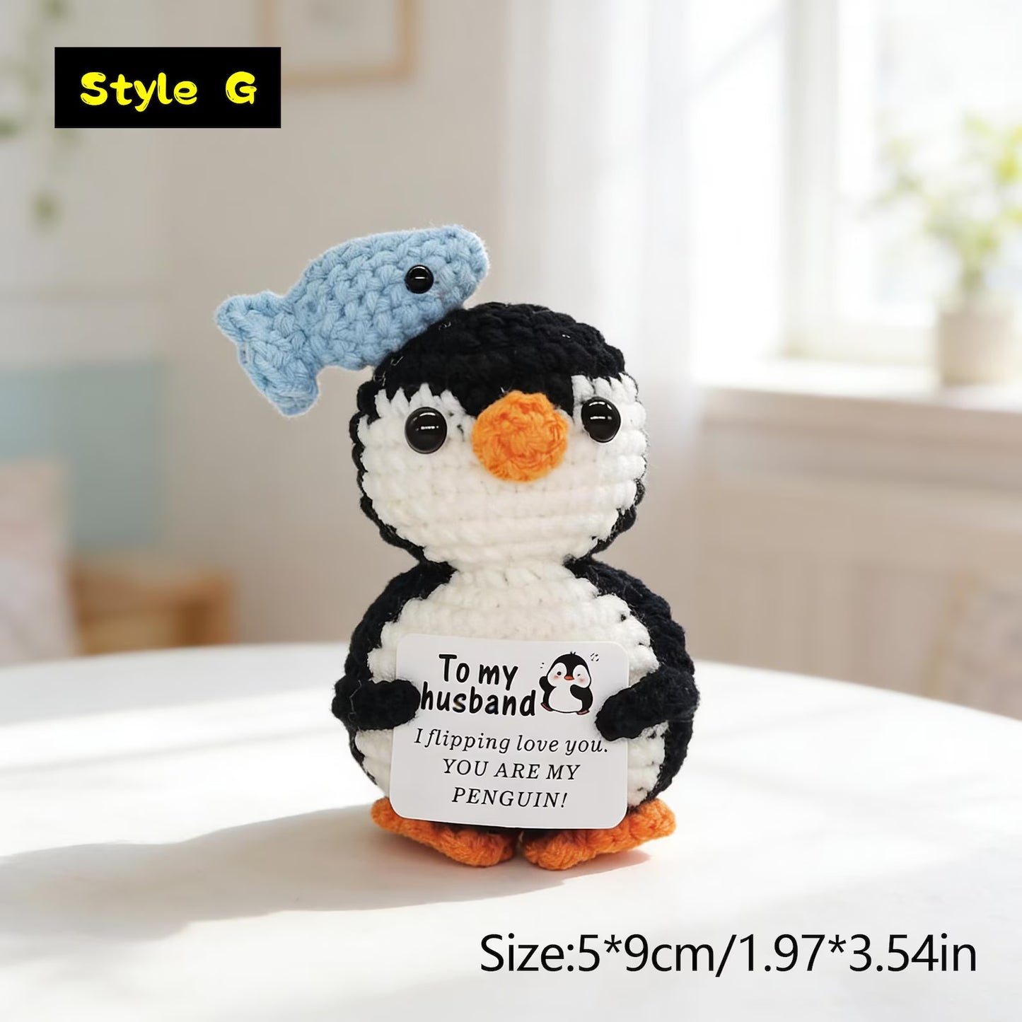 Positive Affirmation Crochet Penguin | Hand-Knit Stuffed Animal | Funny Love Gift for Sister Brother Mom Dad Wife Husband Best Friend