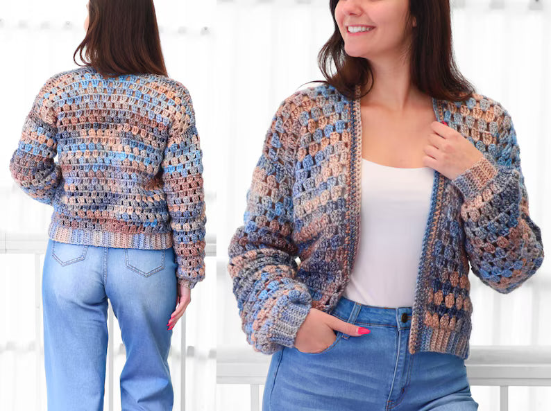 Crochet pattern- ELOISE Crochet Cardigan pattern PDF- Women crochet gift handmade - 3 panels Crochet pullover- Easy Granny sweater-XS-3XL